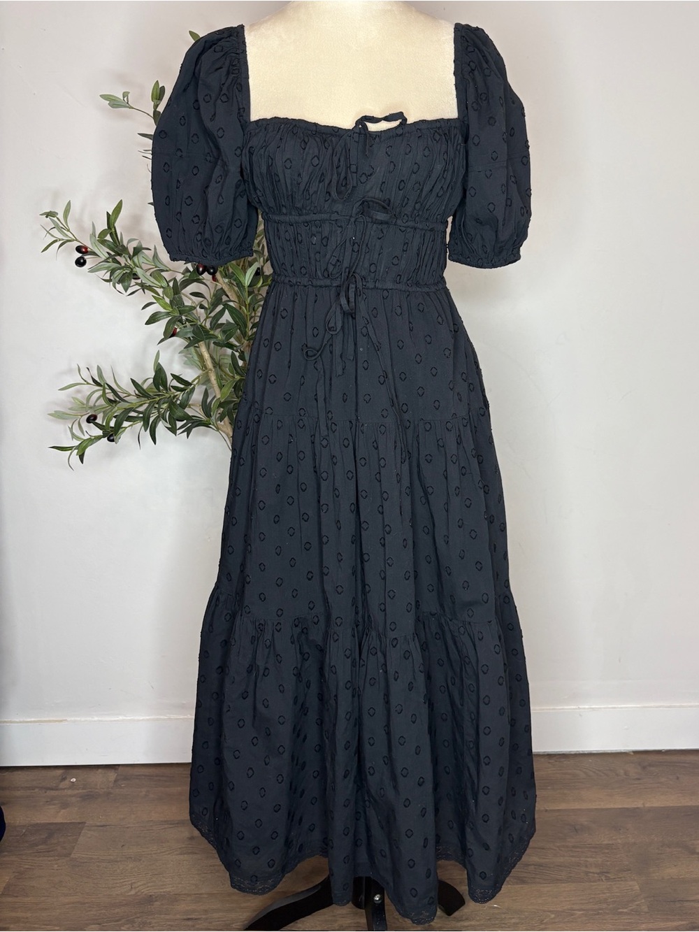 Ulla Johnson Black Puff-Sleeve Tiered Maxi Dress